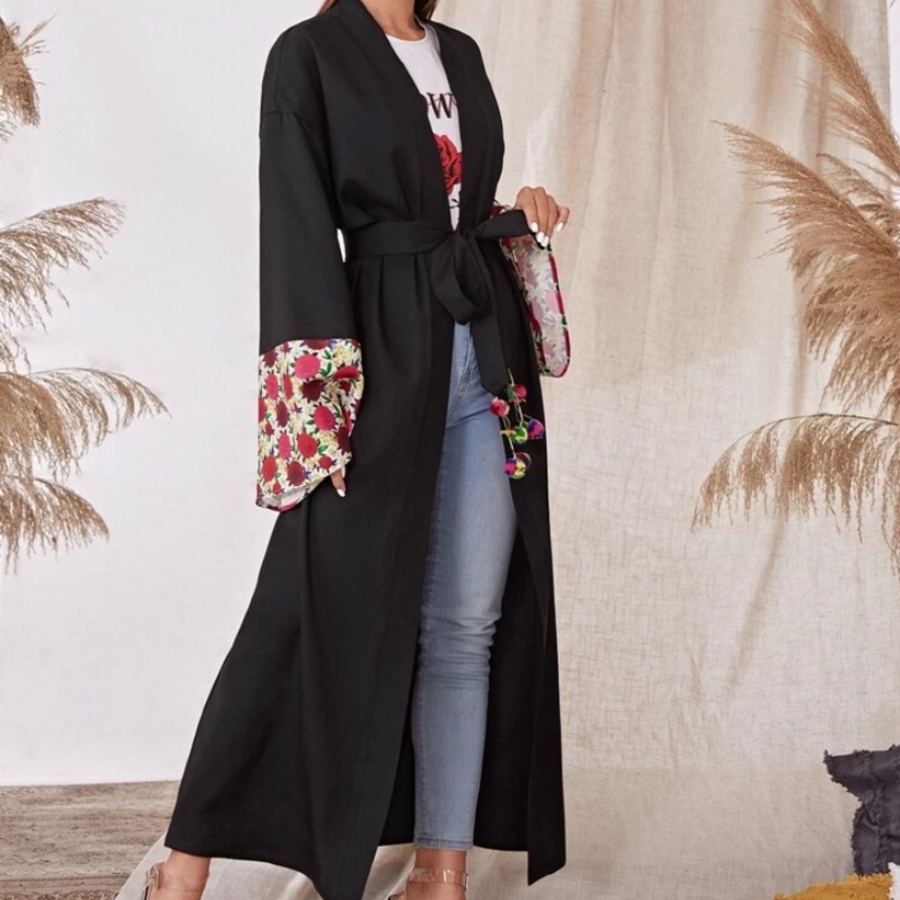 Drop shoulder floral cuffed belted ayaba